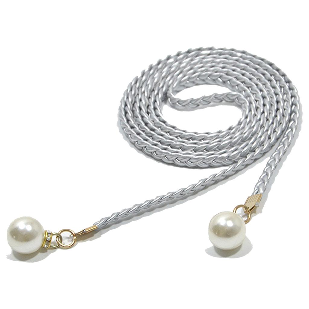 Women Belt Casual Pearl Buckle Decor Woven Thin Waist Rope with Dress 140cm Fashion Accessories for Ladies