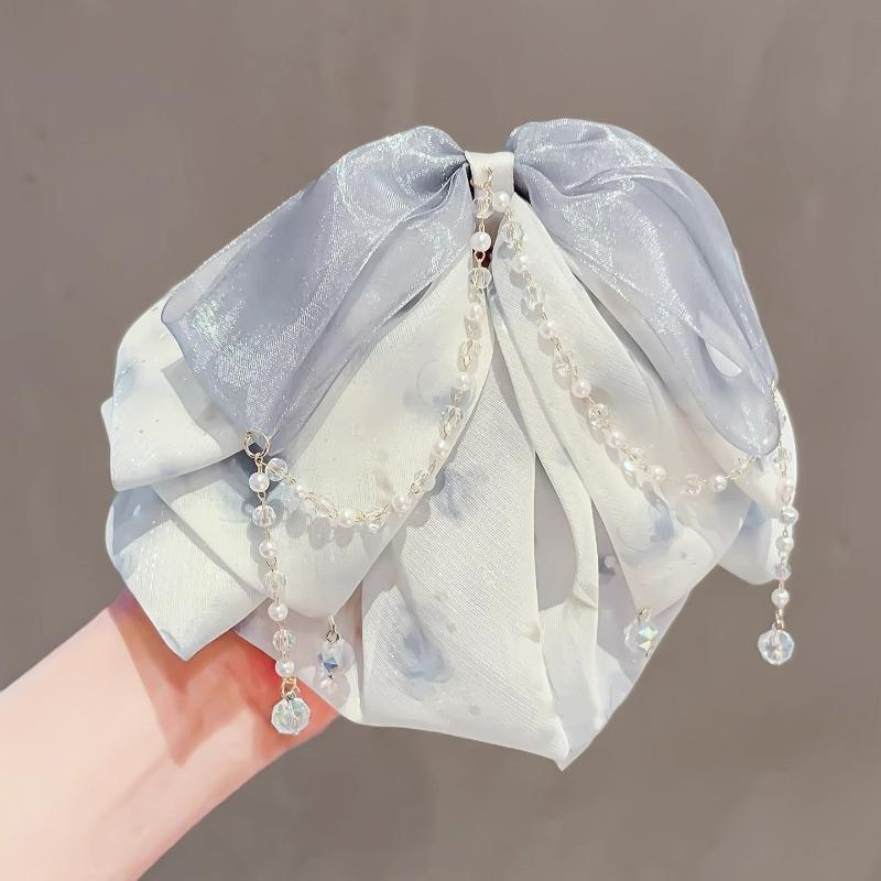 Elegant Pink Chiffon Butterfly Knot Ponytail Clip High-End Feeling Flowing Tassel Hair Clip Hair Accessories For Women Girls