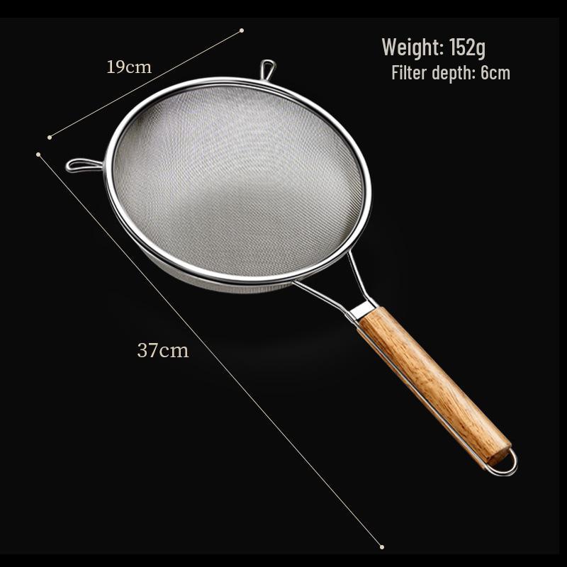 304 Stainless Steel Large Ladle with Wooden Handle and Double Ear, Kitchen Utensil Skimmer & Noodle Strainer.