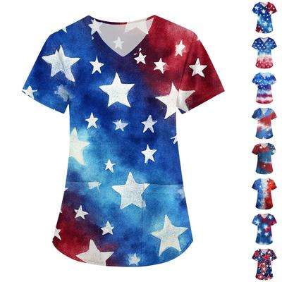 Women's Independence Day Printed Loose V-Neck Pocket Short-Sleeved Clothing