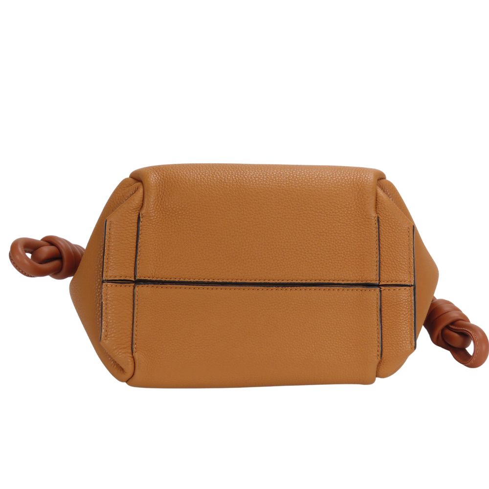 Used LOEWE Tote Bag Flamenco Knots Leather Camel Brown Anagram