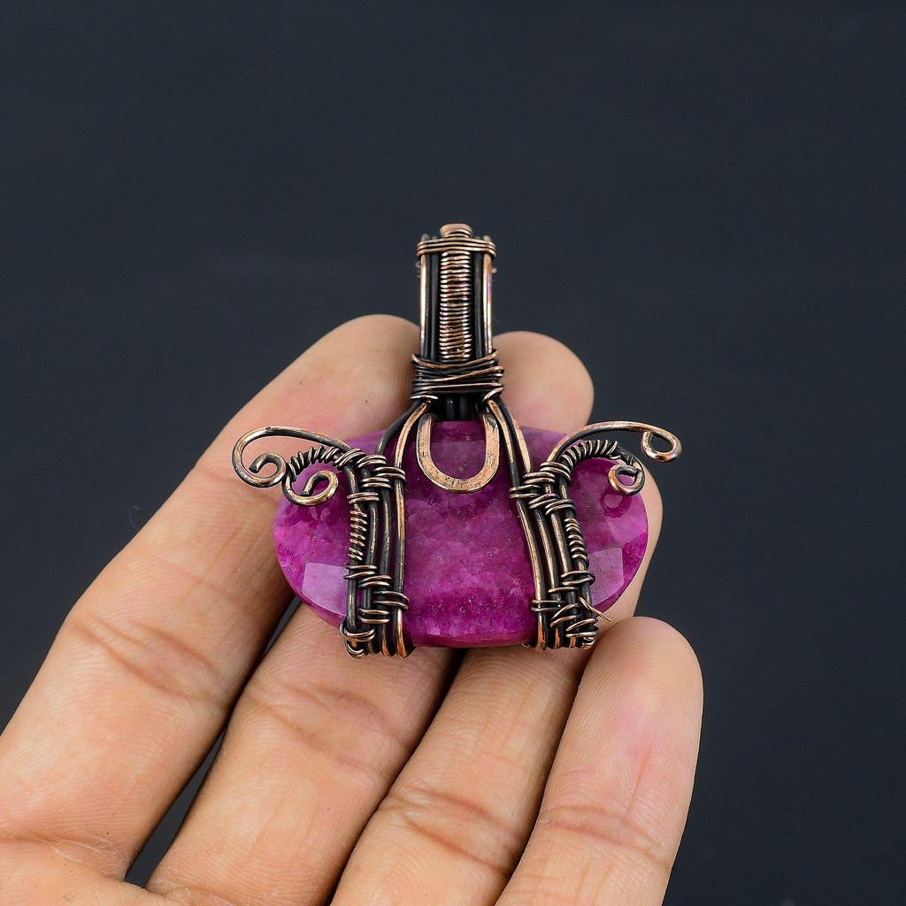 Ruby Pendant Gemstone Jewelry, 999 Copper Wire Wrapped Handmade Pendant, Latest Design Jewelry