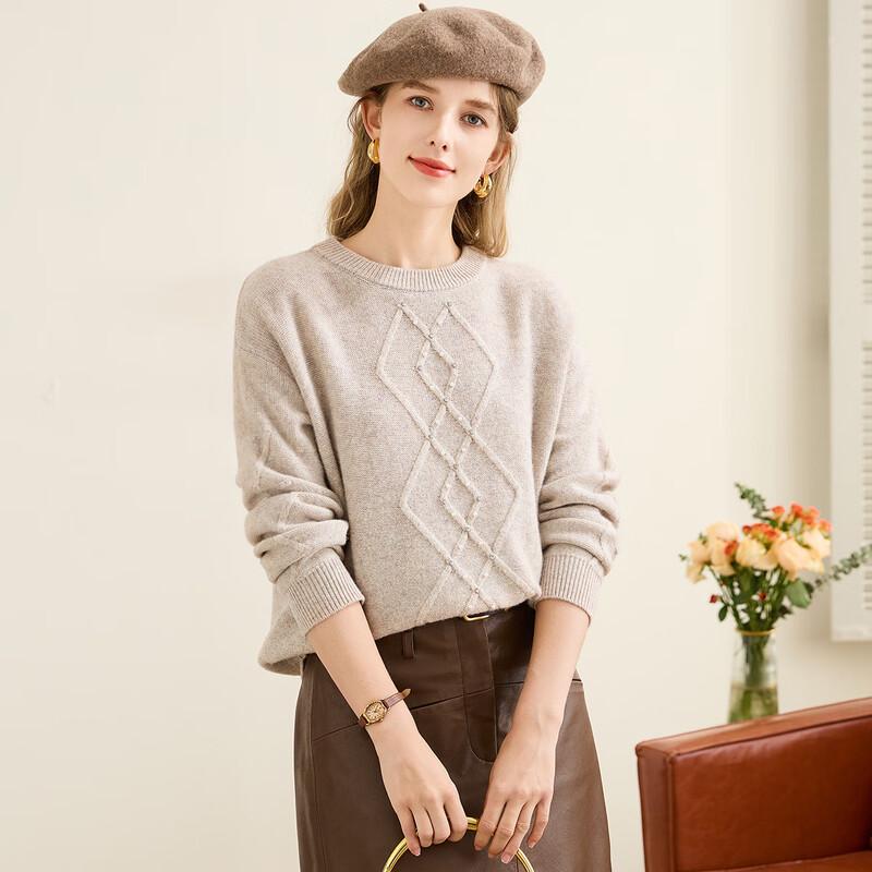 TUHUANG Women s Beaded Diamond Knit Merino Wool Pullover M 160/84A