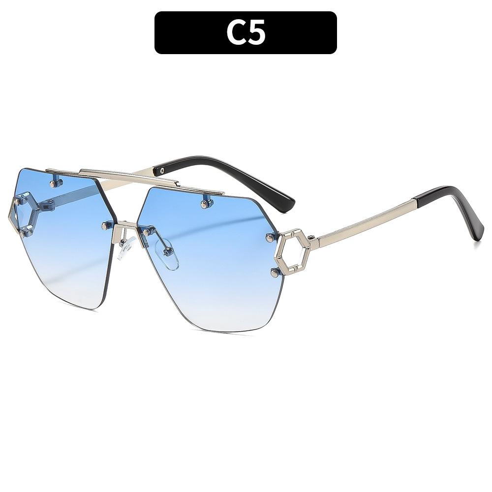 European And American Fashion New Double Beam Frameless Sunglasses High-End Spice Girl Anti-Ultraviolet Sunglasses Versatile Casual Glasses