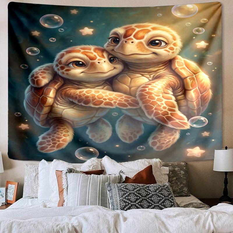 Underwater Two Sea Turtles Tapestry Room Decoration Wall Hanging for Living Room Bedroom, Dormitory, Birthday and Christmas Gifts