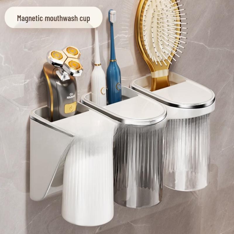MDNG Magnetic Wall-Mounted Toothbrush Holder with Cups