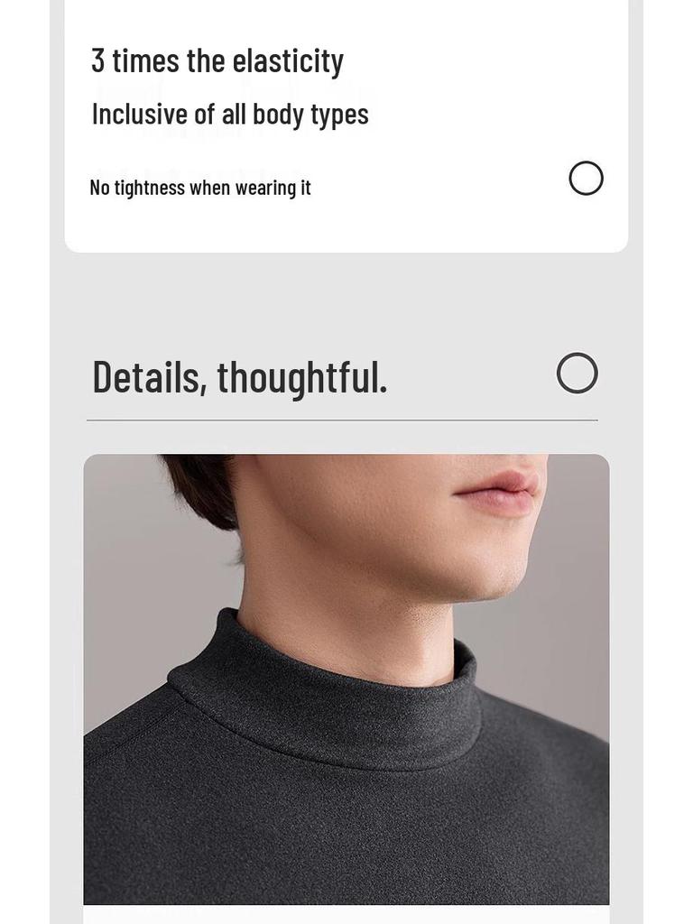 Men's Cashmere Fleece-Lined Thermal Underwear Set - Half High Neck, Warm Autumn Clothes & Pants