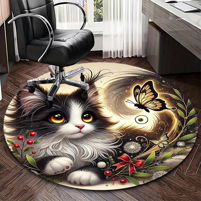 1pc Anime Design Round Carpet Office Chair Mat, Non Slip Rug for Home Decor, Gift, Office, Living Room, Bedroom