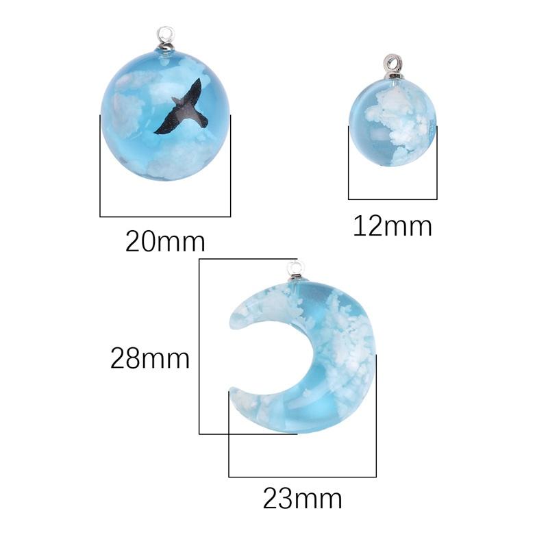 1pc Blue Sky White Cloud Series Pendant Sky Round Beads Moon Beads Charm Transparent Resin Pendant DIY Handmade Jewelry Necklace Accessories