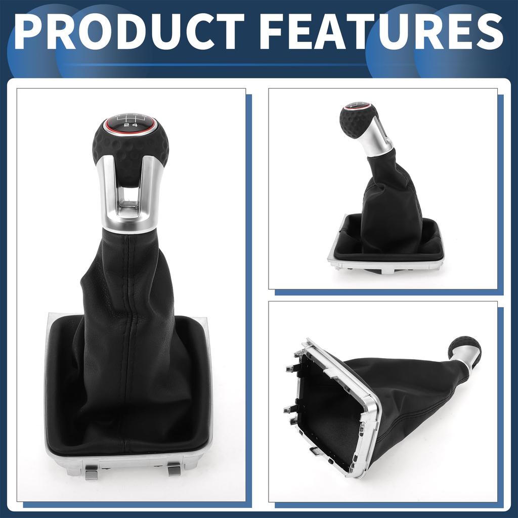 INFINAUTO Manual Gear Shift Knob with Cover for VW Golf MK7 GTI GTD Gearbox Stick Shifter Lever Plastic Faux Black and 1 Piece 5-Speed 2013-2018,