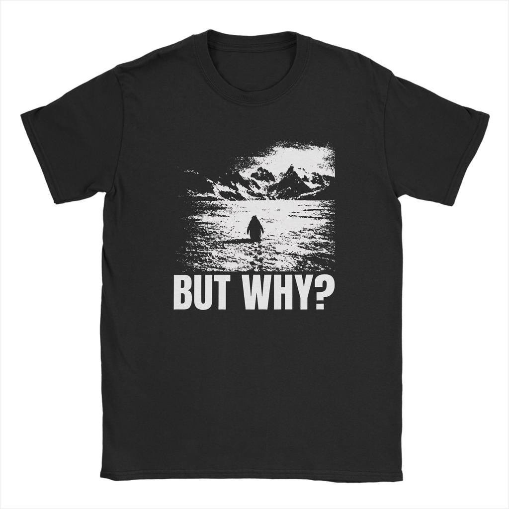 Funny Nihilist Penguin But Why meme TShirts Unisex Crew Neck Pure Cotton T Shirts  Short Sleeve Tees Gift Idea Clothing