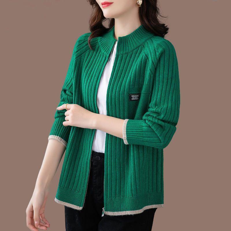 Women Half High Collar Zipper Knitted Cardigan Solid Raglan Sleeve Cardigans Sweaters