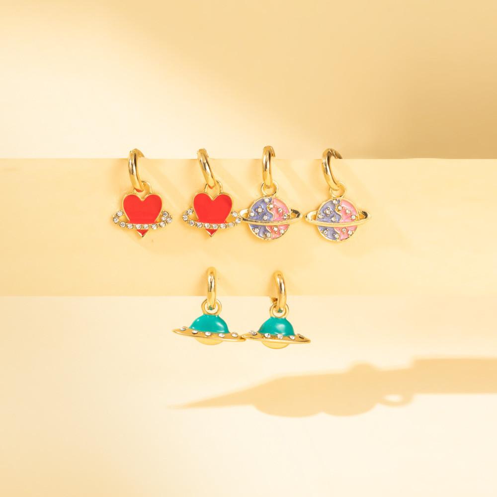 Heart Unique And Planet Alloy Earrings Fashionable Street Style Jewelry