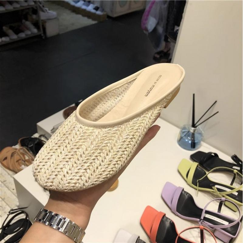 Breathable woven bag head cool slippers women's summer wear soft bottom 2025 small fragrant style advanced sense pig cage Muller slippers tide