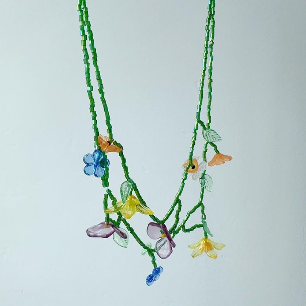 Versatile Beaded Flower Necklace Retro Earrings Jewelry Trendy Women's Necklace Dress Accessories