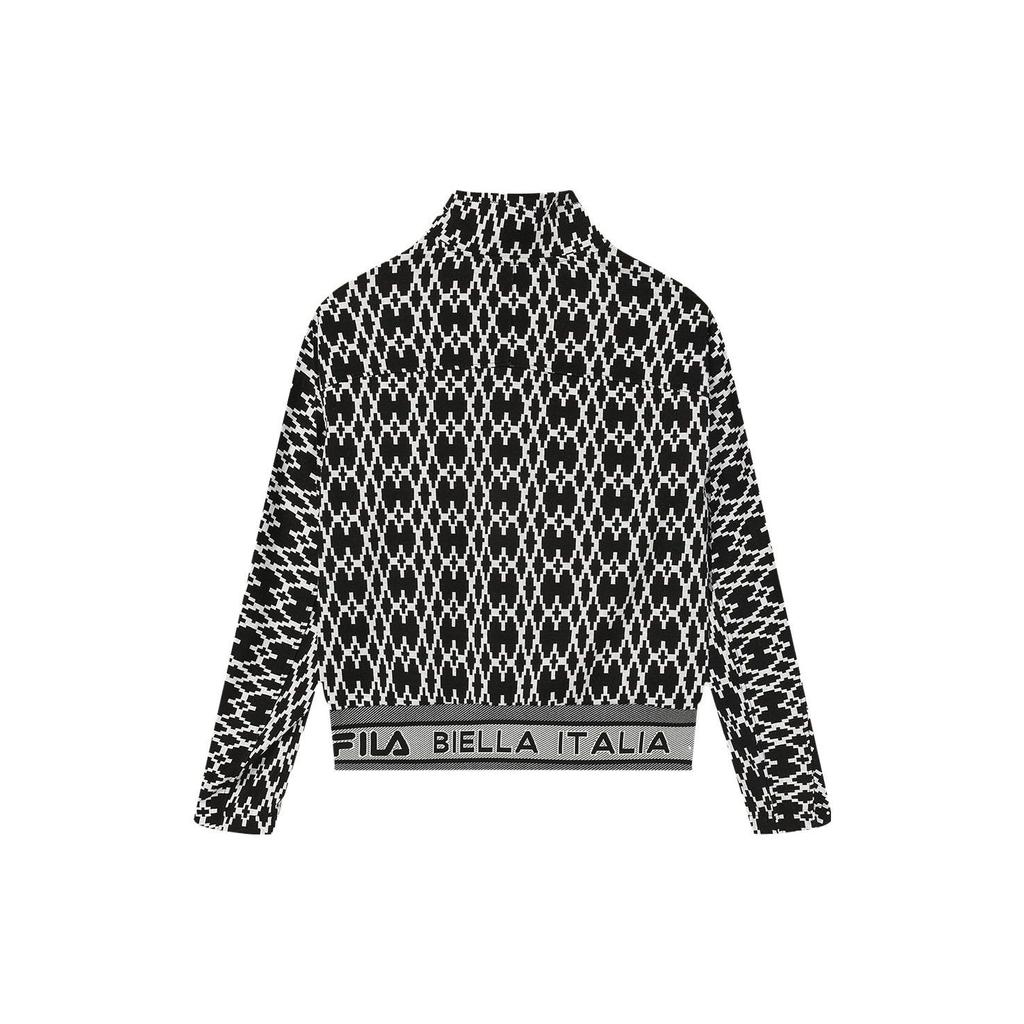 FILA Fleece Printed Polo Casual Loose Knit Jacket Women jackets Black F11W344505F-BK