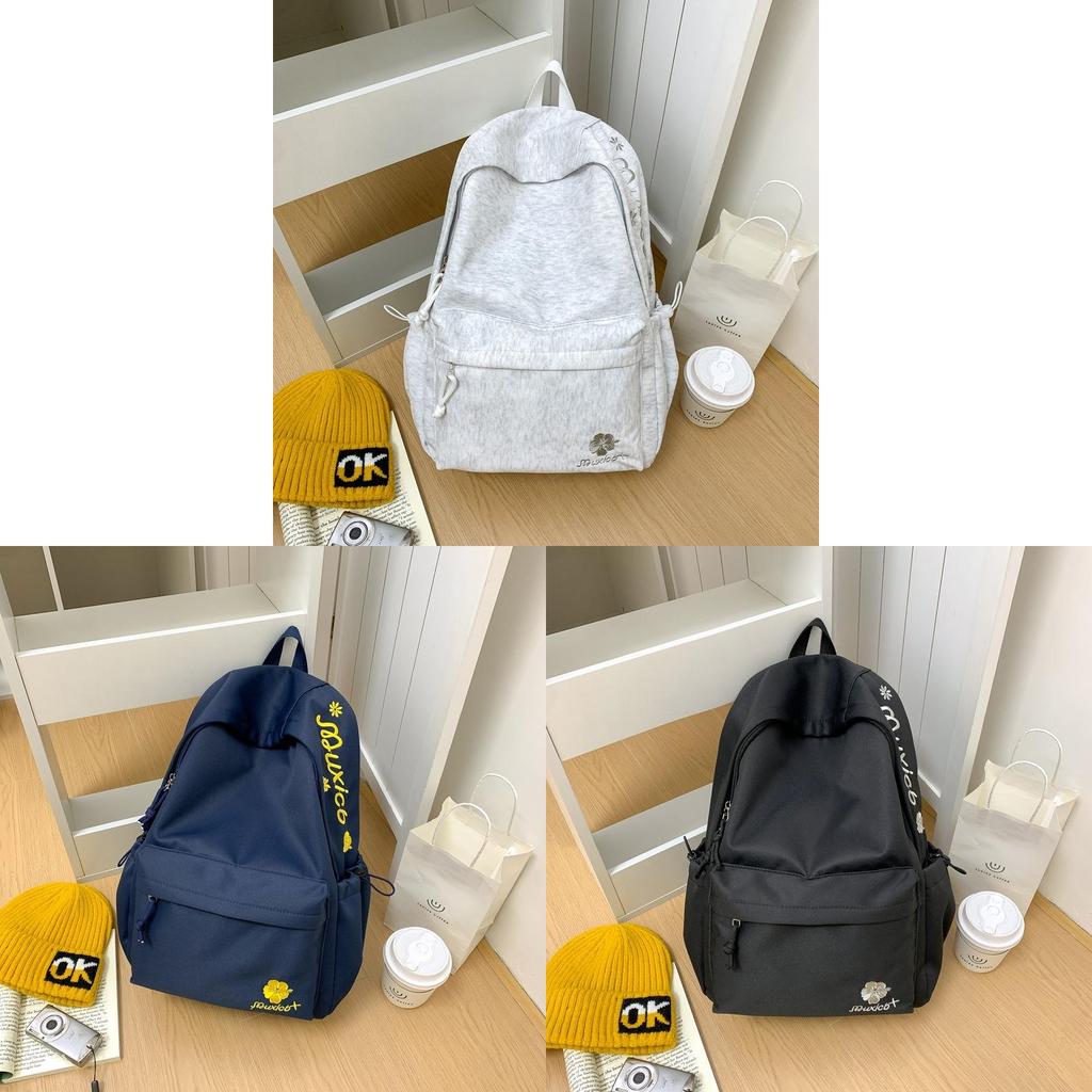 Minimalist Nylon School Backpack For Girls With Letter Pattern And 10in Laptop Compartment