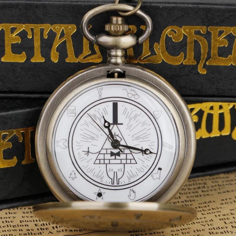 Bronze Strange Vintage Quartz Pocket Watches Necklace Steam Punk Pendant Mens Women Pocket FOB Watch Halloween Gifts