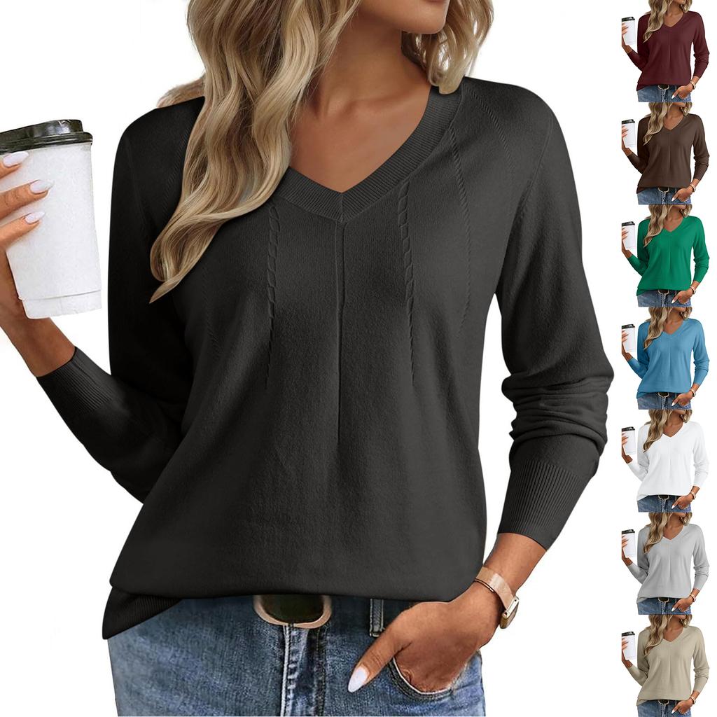 Women's Fashion Round Neck Pullover Sweater Casual Versatile Solid Color Knit Top