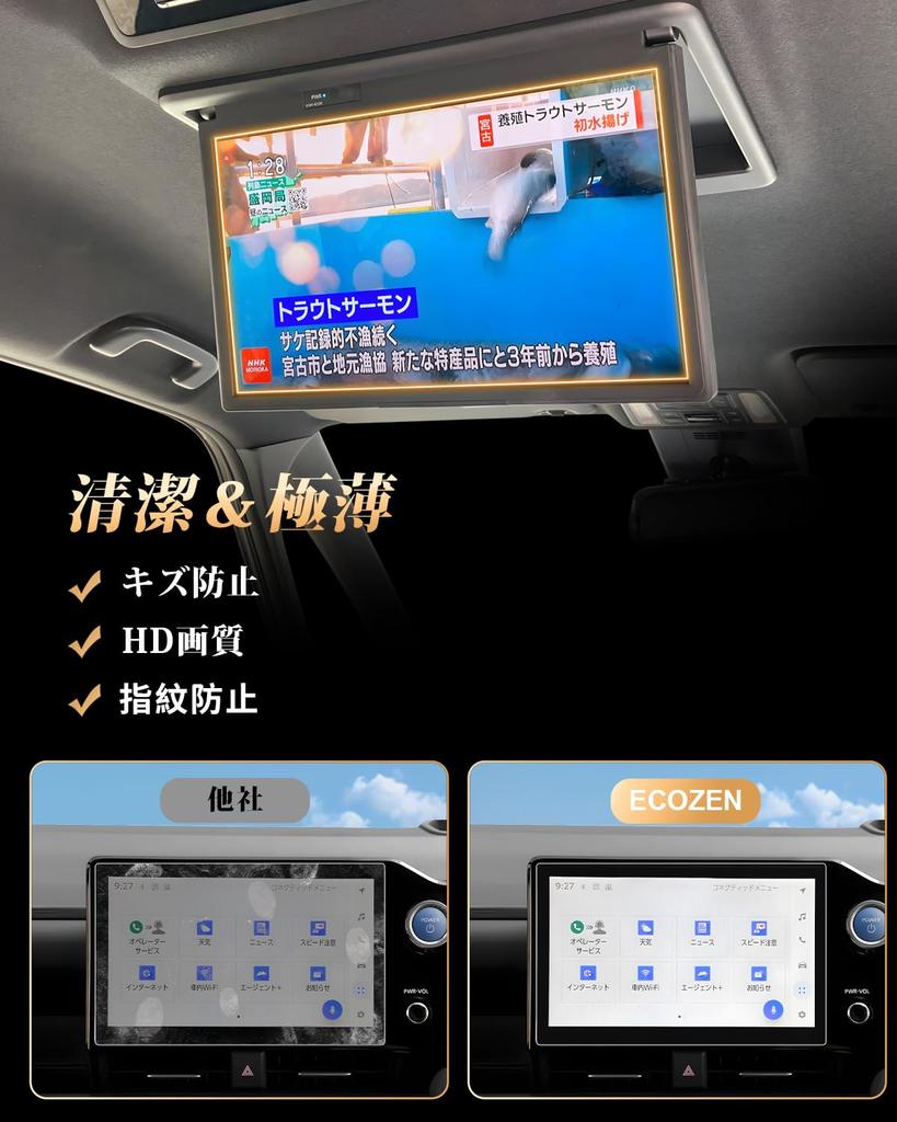 ECOZEN Displayschutzfolie für Toyota Navigationssystem x 1 Bildschirm Rücksitzanzeige x 1 9H Gehärtetes Glas Noah Custom Parts [2er-Pack] Noah/Voxy