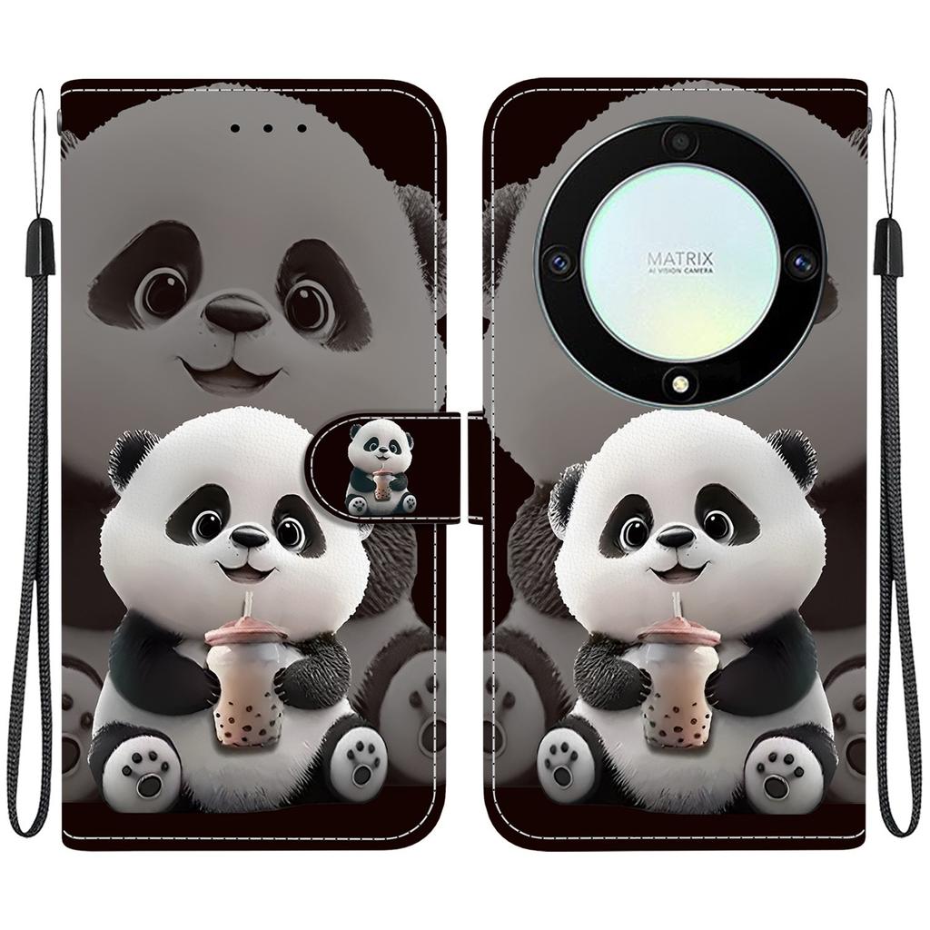 Handmade PU Leather Flip Case for Honor X9a Anti-Slip Shockproof Cover with Wrist Strap & Heart/Rose Cat Designs