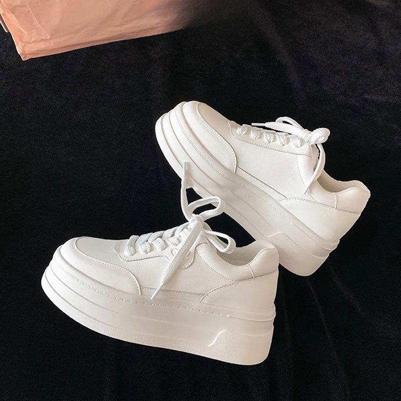 

Толстые кожаные кроссовки, увеличивающие рост, женские, весна-лето, новые, легкие, дышащие, белые туфли, повседневная спортивная обувь 40