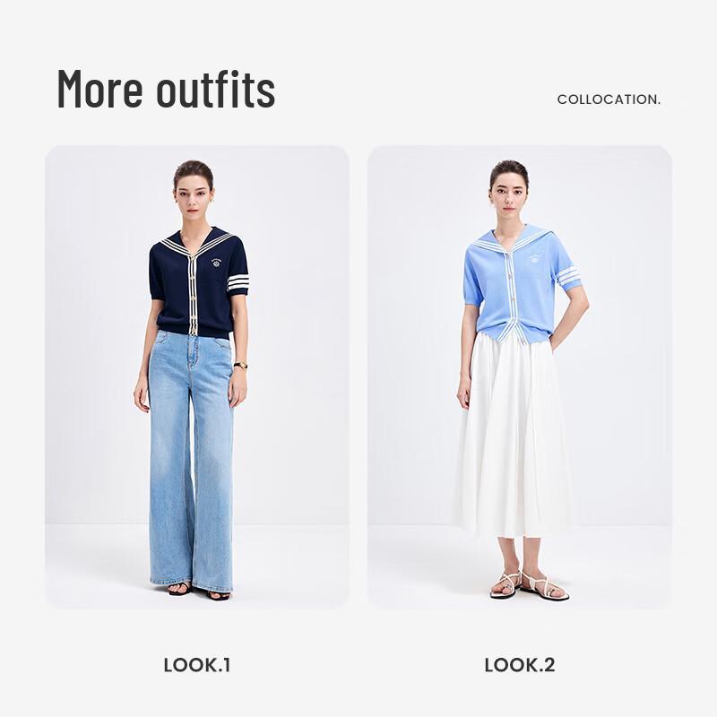 Navigare Italy Women's Striped Sailor Collar Knitted Cardigan