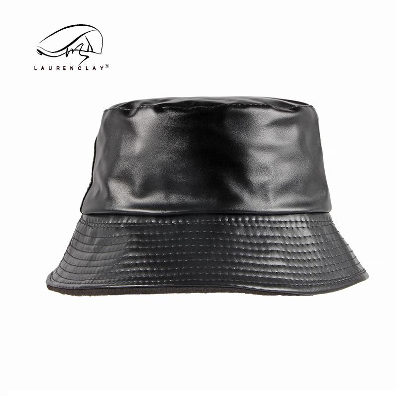 Autumn and Winter New Bucket Hat Unisex Simple Retro Versatile Solid Color Velvet Warm Pu Leather Basin Hat