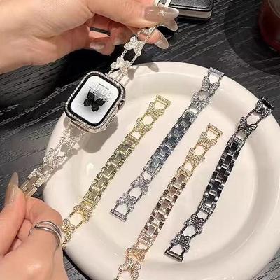 Compatible 10th Gen Apple Watch Butterfly Diamond Metal Strap - Slim Style for SE11