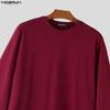 INCERUN Oversized Summer Men O Neck 3/4 Sleeve iIrregular Casual Long T-shirts Tee Tops