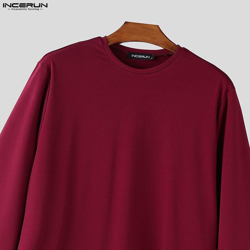 INCERUN Oversized Summer Men O Neck 3/4 Sleeve iIrregular Casual Long T-shirts Tee Tops