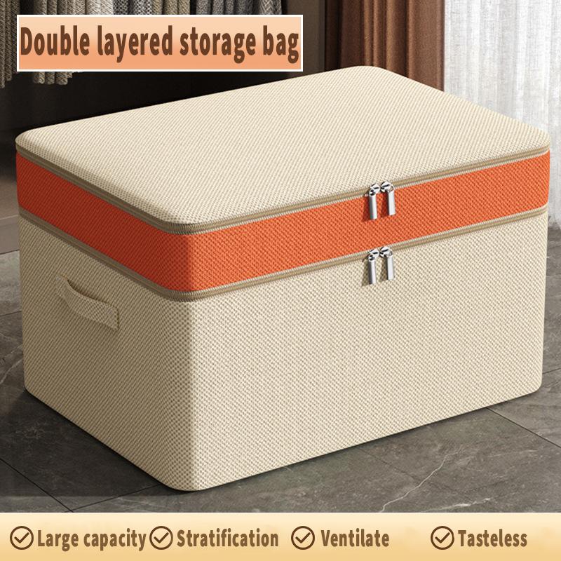 Double layer splicing PU clothing organizer large capacity miscellaneous blanket storage box household clothing seasonal storage