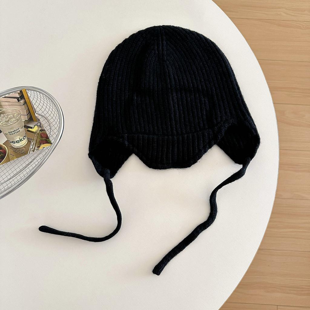 Balaclava Hat% WOOL Pure Wool Short Brim Ear Protector Knitted Hat Women's Autumn and Winter Wool Flight Hat