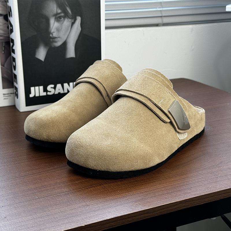Big-headed lazy loafers men's summer one-pedal casual flat slippers Boken shoes 59901 beige-W