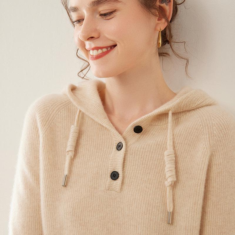 Women's Casual Cashmere Drawstring Sweater - Versatile Knitwear for Autumn and Winter