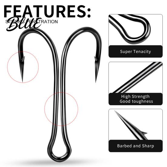 Durable Fishing Hook 50Pcs Classic Double Hooks High Carbon Steel Barbed Frog Sharp Open Shank Bait Hooks for Freshwater Saltwater