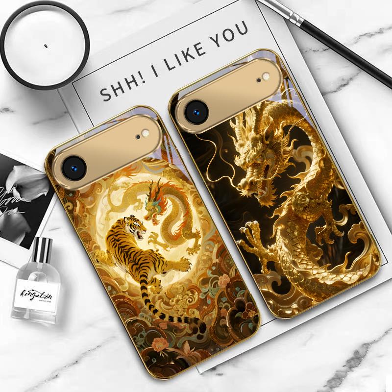 Golden Eagle Head For IPhone 17Pro Max 16 17 Pro 15 P ro 14 13 Plus 12 Mini 11Pro Max XR 16E 17 Air Golden glass phone case