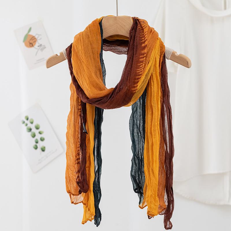 Gradient Cotton Hemp Scarf Desert-Style Vintage Wrinkle Scarf Fashion Winter Warm Casual Scarf Shawl