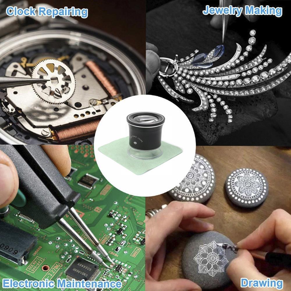 30X LED Scale Loupe Illuminated Magnifier with 6 White 3 UV Lights Rechargeable Magnifying Glass Interchangeable Reticle Scale for PCB Jewelry   St