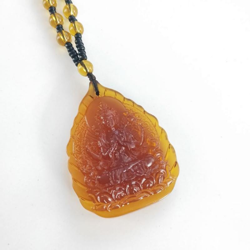 Green Tara Crystal Pendant Long Sweater Necklace Medicine Buddha Amitabha Tibetan Buddhism Religion Amulet Necklaces Unisex