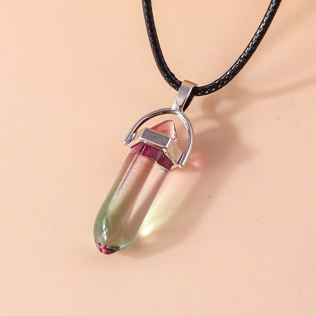 Collar de Piedra Natural Cuarzo Ópalo Amatista Cristal Rosa Colgantes Collar para Mujeres Niñas Cadena de Cuero Joyería Regalos