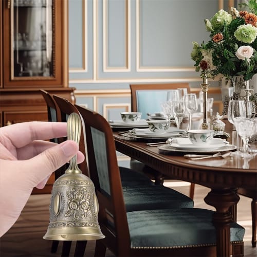 Cluoling Hand Bell, Table Bell, Dinner Bell, Retro Style, Metal, Hand-Mounted Bell, Restaurant Supplies, Festival Supplies, Percussion Instrument, Cal