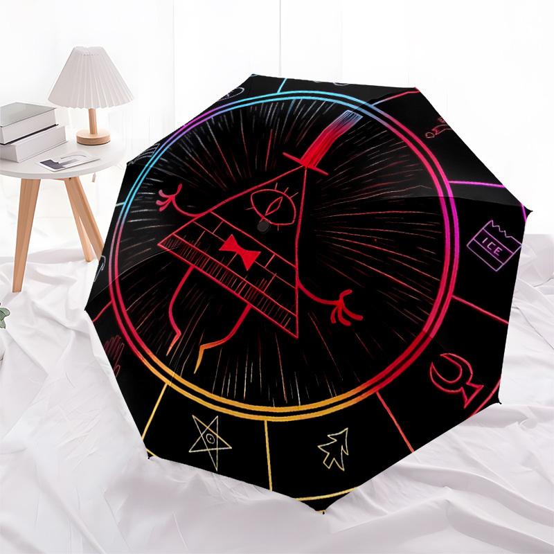 1pc Gravity Falls Bill Cipher Automatic Folding Umbrella - Compact 8-Rib Design, Durable Plastic & Iron, Lightweight for Outdoor Daily Use,  a0929178