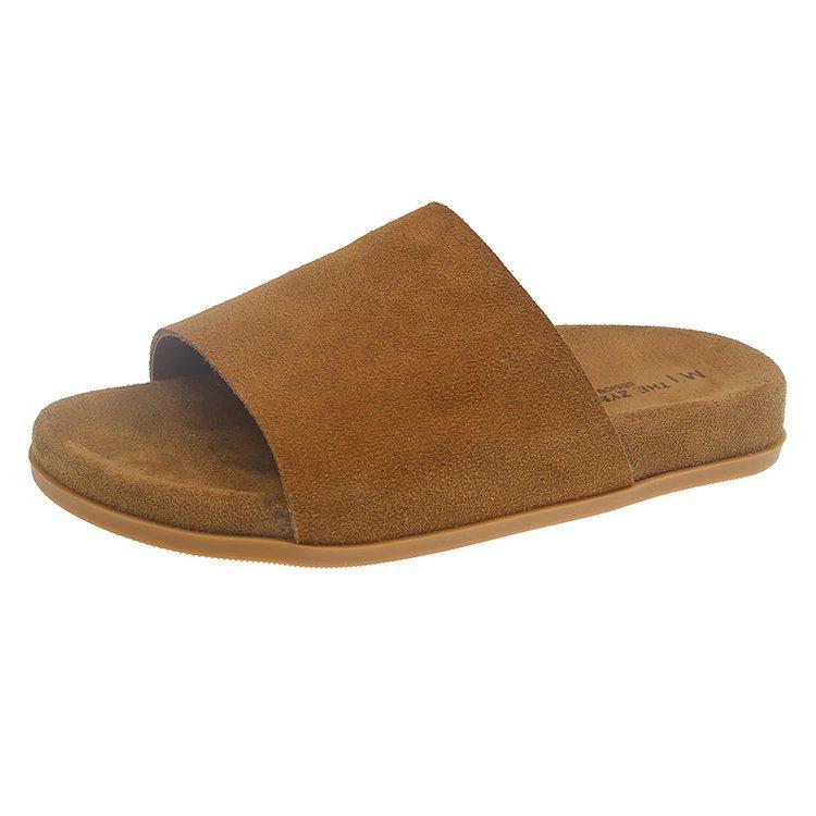 2025 summer new fashion Internet celebrity leather platform casual slippers women's low-heeled outer wear open-toed women's sandals