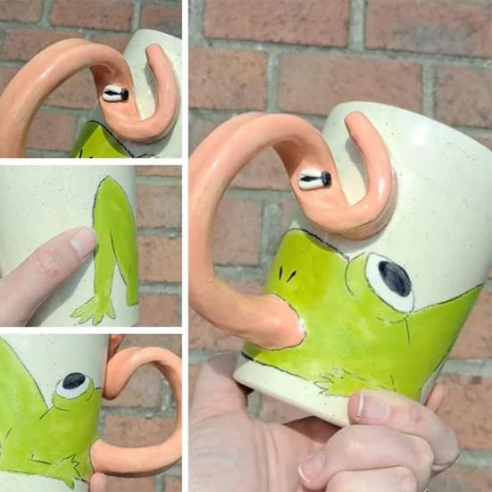 3D Frog Tongue Mug Novelty Coffee Cup with Playful Tongue Handle Whimsical Animal-Themed Drinkware for Tea Cocoa