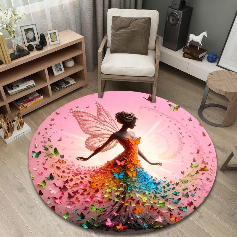 Classic Round Rose Multicolor Rug Mat, Non-Slip Floor Mat for Office