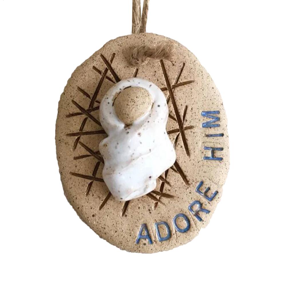 Baby Jesus Ornament Adore Him Resin Christmas Tree Ornament Home Decoration For Window Door Religious Ornament Car Hangable