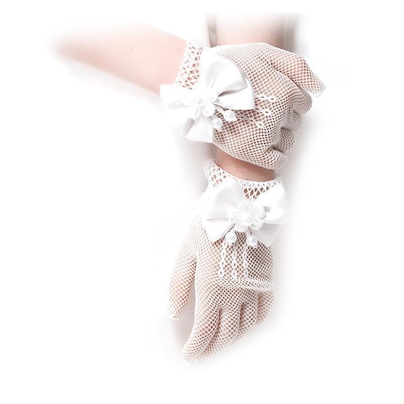 Guanti da Sposa per Spose Rete Decorata con Perle Performance sul Palco Stile Principessa Studio Fotografico Bianchi Separati per le Dita