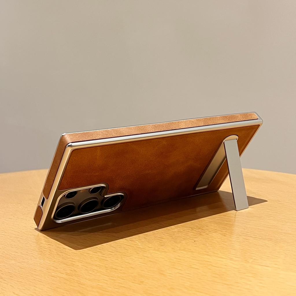 Samsung S25ultra Phone Case Invisible Bracket S24plus High-end Leather S23FE Anti-drop Protective Case