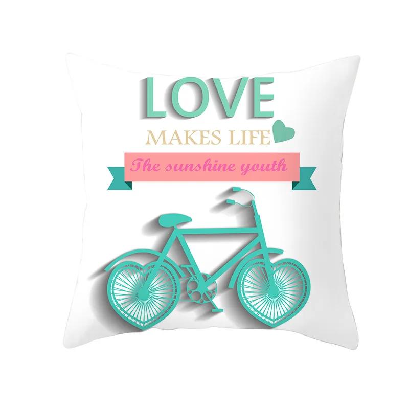 Valentine's Day Bicycle Flower and Grass Print Cushion Cover Home Living Room Sofa Decoration Pillow